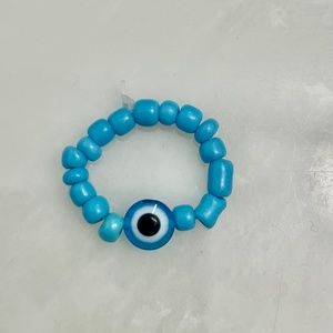"POSITONO" EVIL EYE CRYSTAL BEADED RING, ONE SIZE, LIGHT BLUE BEADS